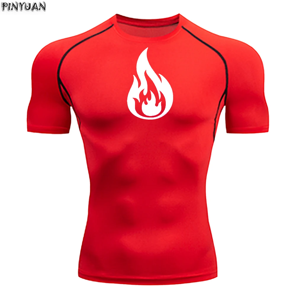 （Flame）Sports training, fitness, quick drying, breathable, super elastic men's short sleeved T-shirt