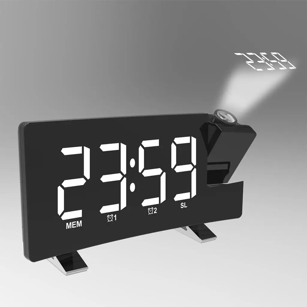 Dual Clock with Temperature Humidity Time Display Digital LED Alarm Ceiling Projection Bedside Radio for Home