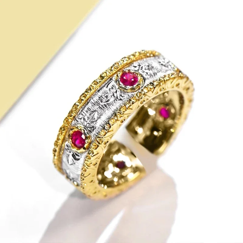 CAOSHI Creative Two-tone Design Finger Ring Noble Superb Red Zirconia Wedding Engagement Beautiful Aesthetic Jewelry Accessories