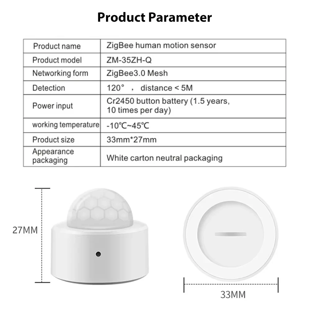 Tuya Zigbee Mini Human Motion Sensor PIR Infrared Detector Smart Home Security Works with Alexa Gateway