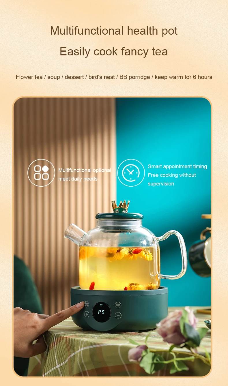 DMWD 110V Multifunction Electric Preserving Health Kettle Tea Pot Glass Hot Water Heating Boiler Thermal Flower Teapot Filter