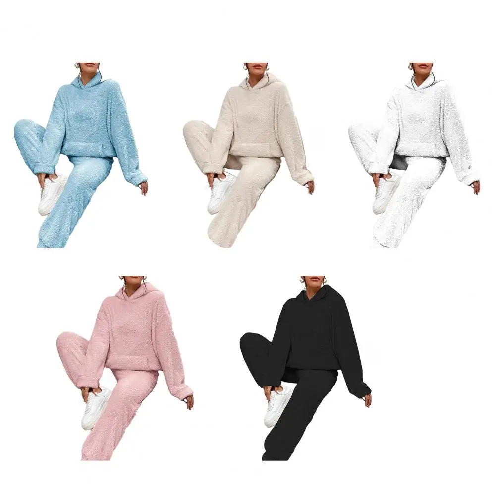 Women's Flannel Pajamas Thiened Flannel Home Clothes Winter Warm Set Long Sve round Ne Spwear for Autumn Winter