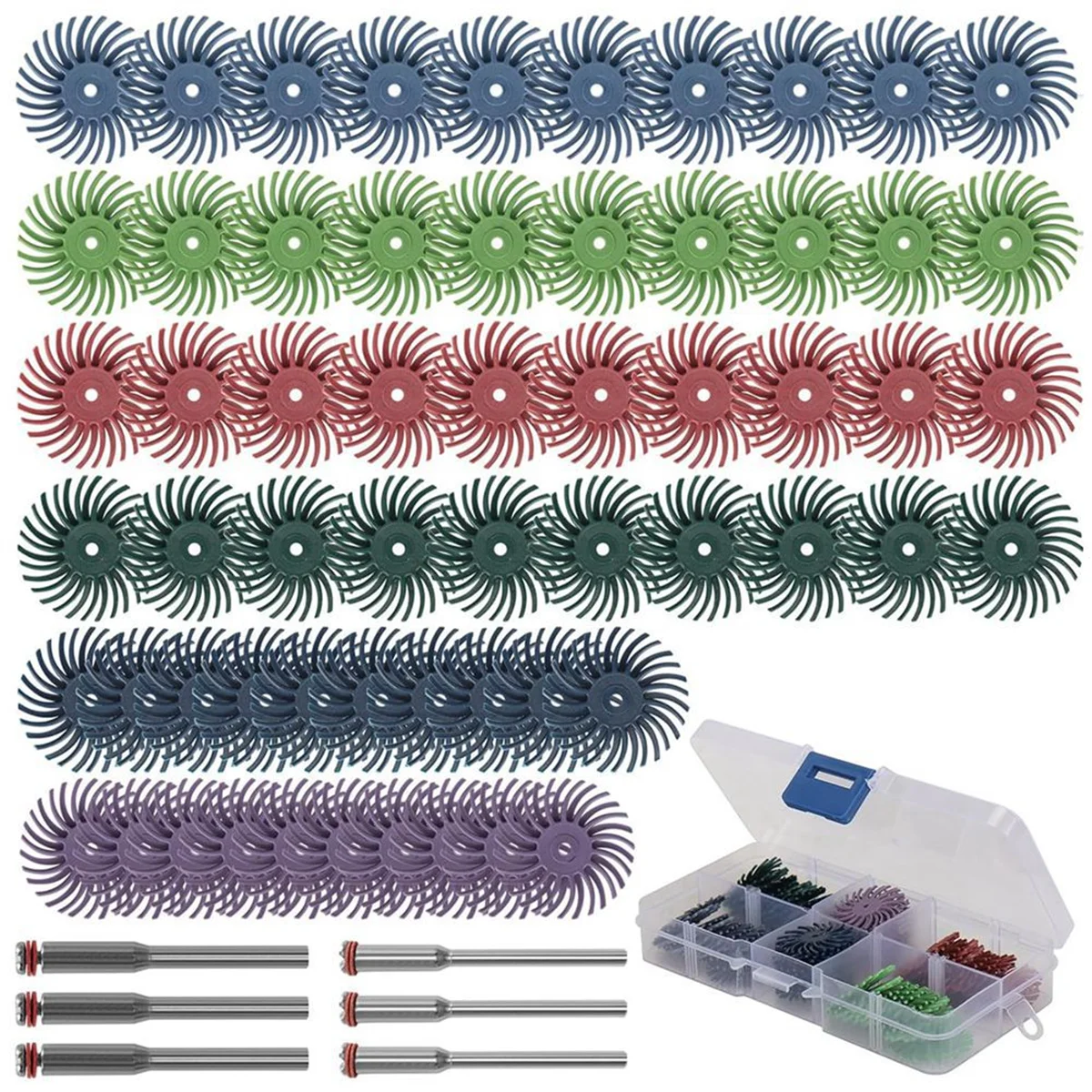 66Pcs 1 Inch Radial Bristle Disc Kit with 1/8In Shank for Rotary Tools,Detail Abrasive Brush for Jewelry Wood Polishing