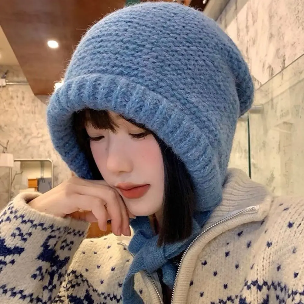 Versatile Ear Protection Knitted Hat Warm Strap Windproof Rope Beanie Hats Wool Bag Hat Women