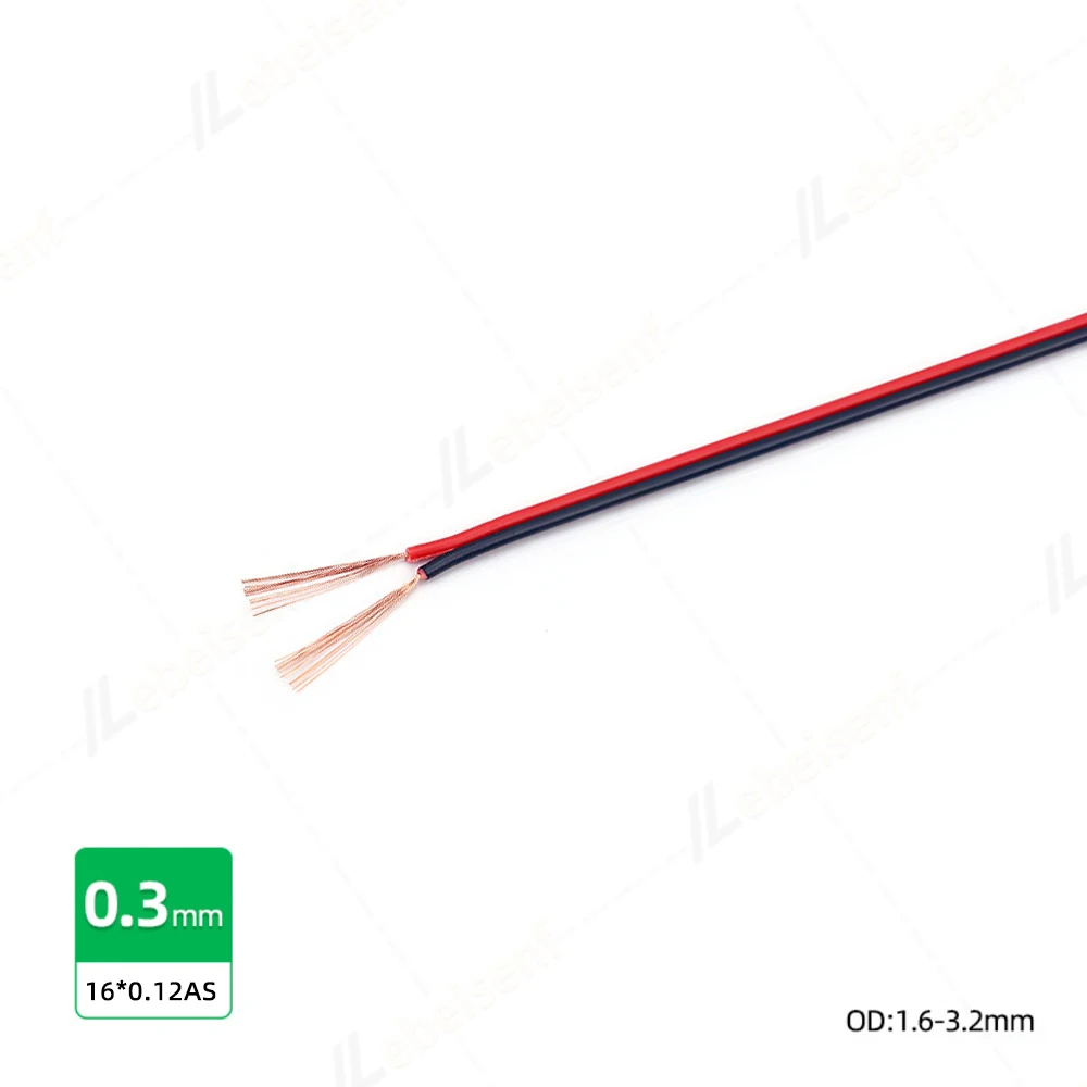 2-poliger rot-schwarzer Paralleldraht, mehrsträngiges Kupfer, 0,3/0,5/0,75/1,0/1,5/2,5/4,0 mm2, isoliertes PVC-LED-Lichtband, elektronisches Kabel