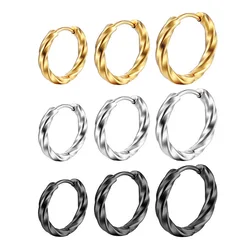 1Pair Carved Twisted Small Hoop Earrings For Women Stainless Steel Round Ear Buckles Earring Popular Pierced Fine Jewelry