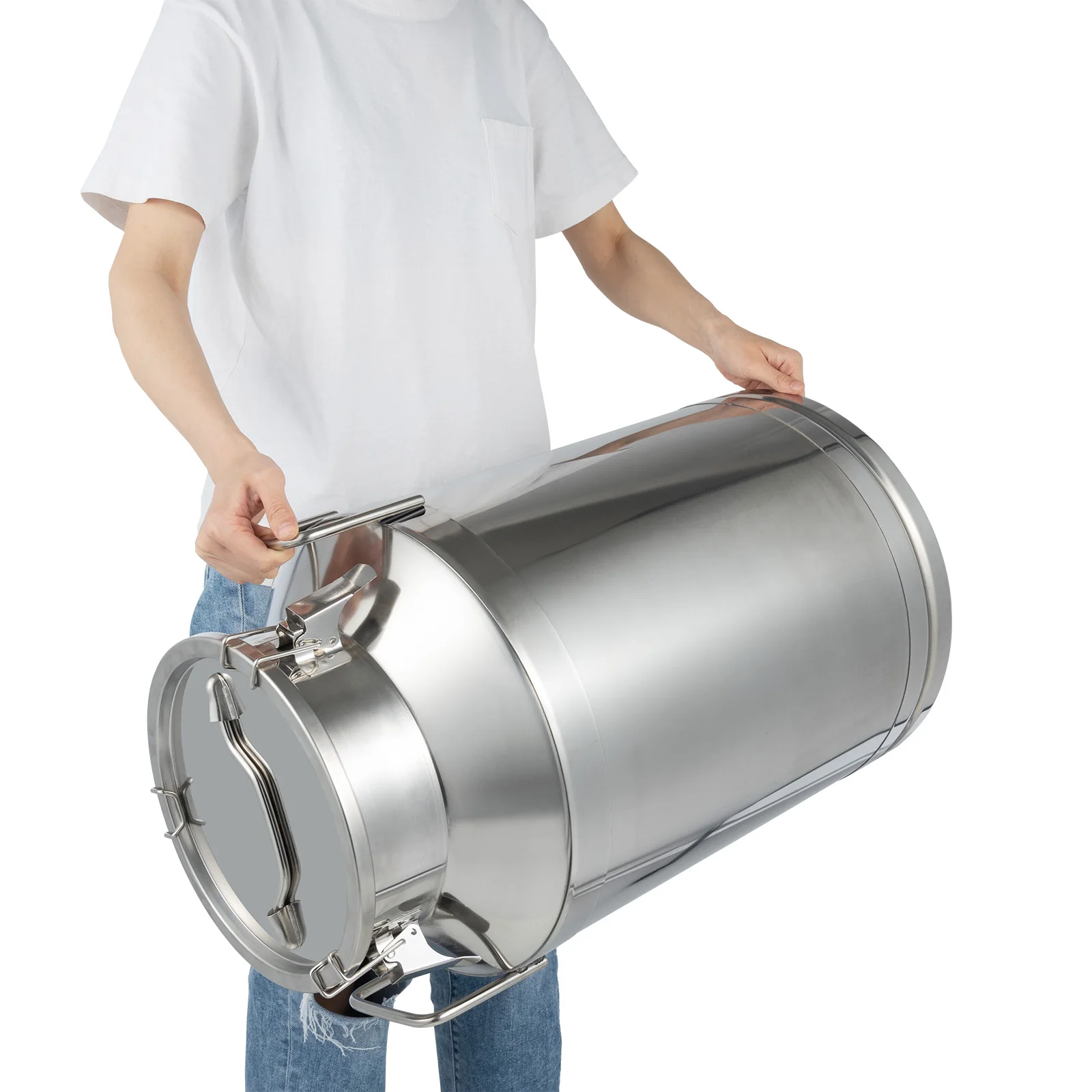 60L Extra-Large Stainless Steel Milk Can - Heavy-Duty Ice Transport Bucket