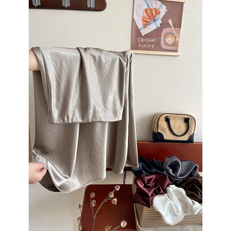 12 Colors New In 2026 Women Spring Autumn Elegant Fashion Satin Long Skirts Female Trendy Solid Color High Waist Faldas