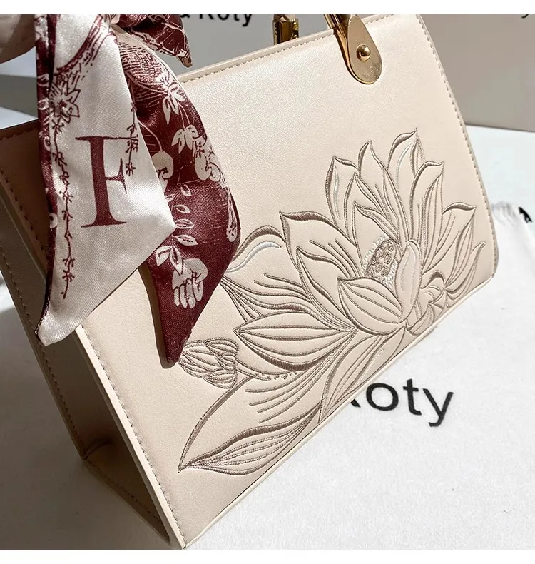 Fashion Floral Embroidery Square Bag High Quality Tote Bag Large Capacity Women's Handbag Lady Purse Shoulder Messenger Bag