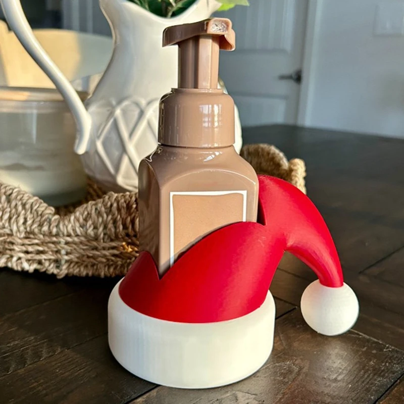 Santa Hat Soap Dispenser Holder , 3D Printed PLA, Red and White Christmas Bathroom Decor Retail