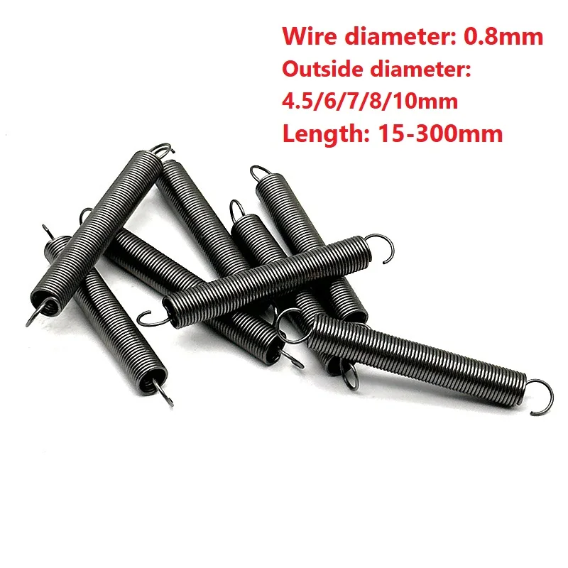 Springs Steel Extension Tension Hooked Spring For DIY Tool New Spring Wire Dia 0.8mm Outer Dia 4.5/6/7/8/10mm Length 15 to 300mm