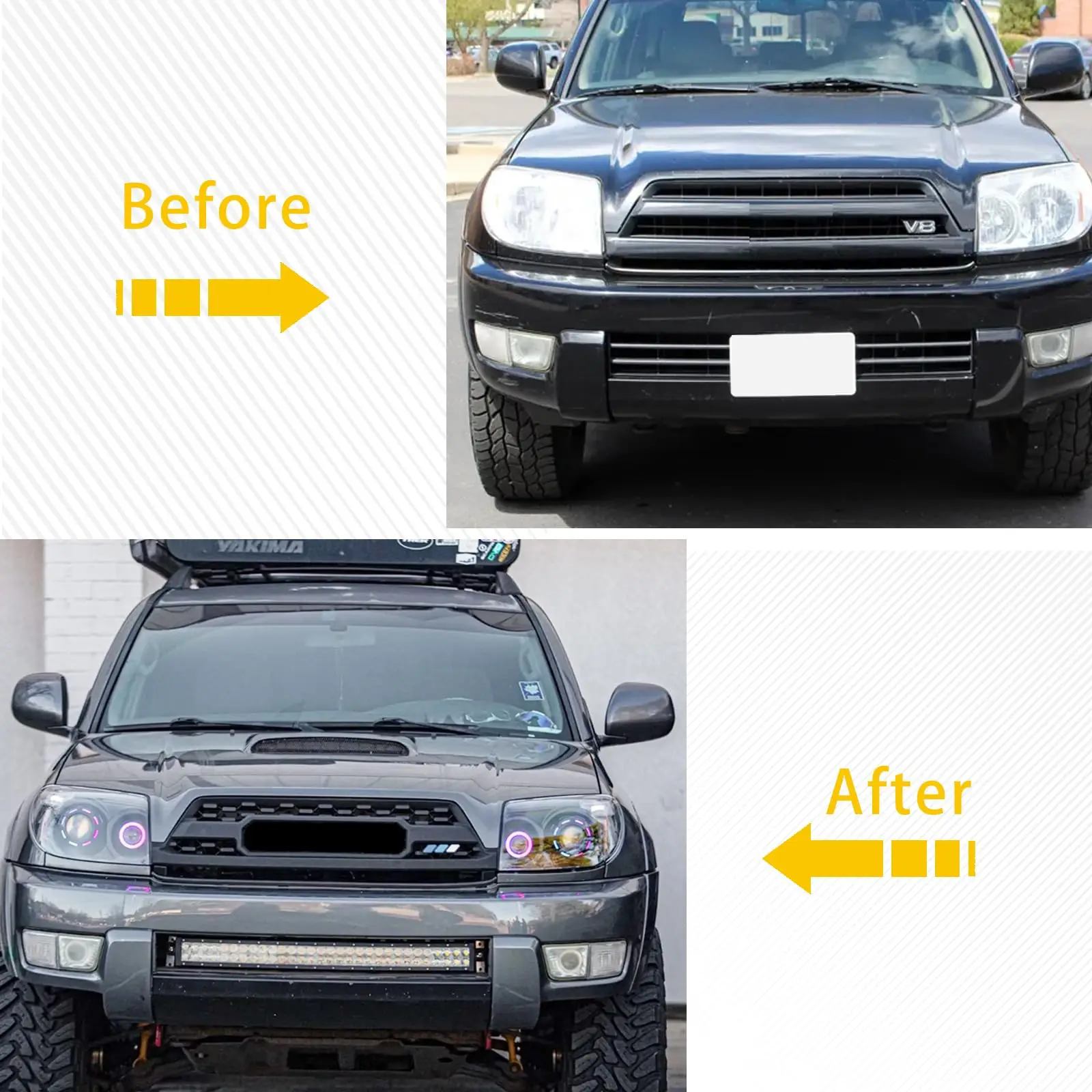 Front Grille for 2003 2004 2005 Toyota HILUX SURF 4Runner Bumper Grille with Letters and 3 LED Lights