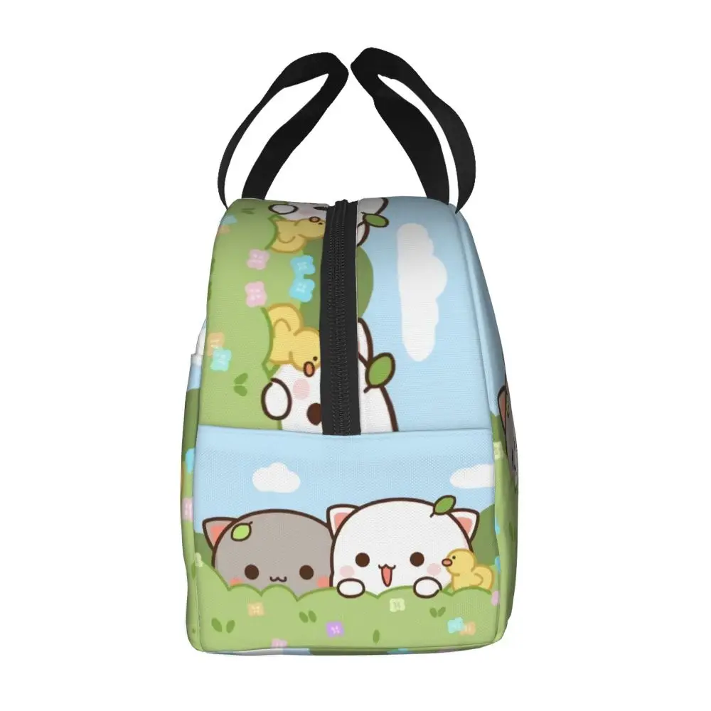 Peach And Goma Insulated Lunch Bags for Work School Picnic Cartoon Mochi Cat Leakproof Cooler Thermal Lunch Box Women Kids