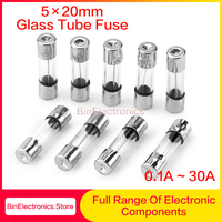 Glass Fuse 250V 100Pcs 5*20 Fast Fuse 0.1A 0.2A 0.5A 1A 2A 3A 3.15A 4A 5A 6A 7A 8A 10A 12A 15A 20A 30A Quick Blow 5x20mm