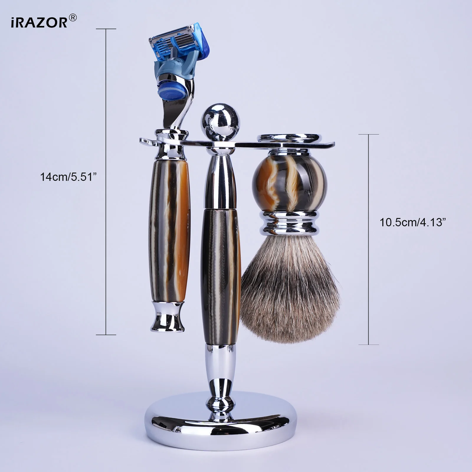 iRAZOR الفاخرة 5-Blade F5 الانصهار الحلاقة الحلاقة عدة للرجال مع الراتنج مقبض الفضة الغرير فرشاة شعر السلطانية أداة تهذيب الشعر هدية