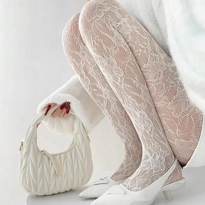 Frauen Sexy Blume Stickerei Mesh Aushöhlen Seidenstrümpfe JK Fischnetz Strumpfhosen Coole Mädchen Farbige Hipster Harajuku Strumpfhosen