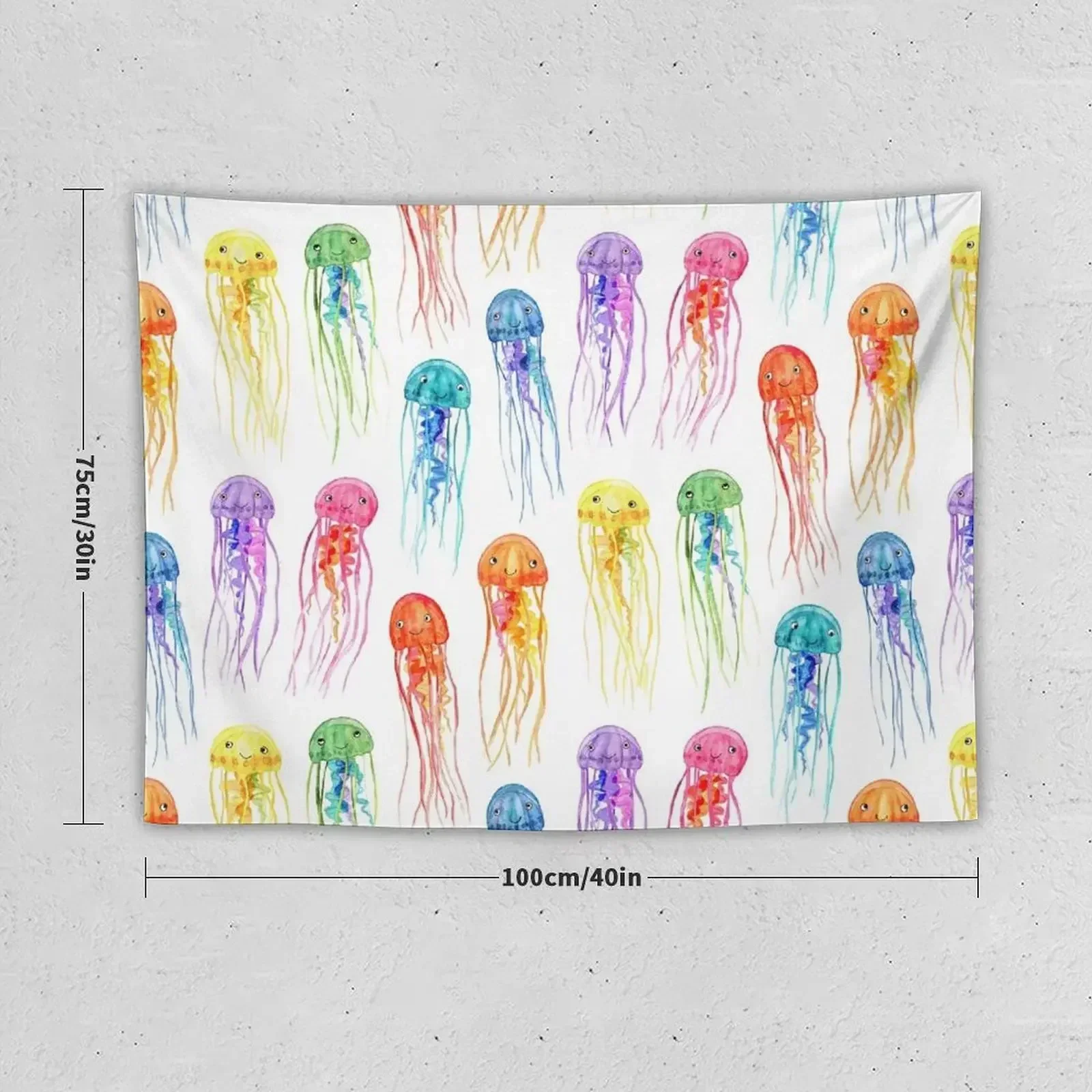 Rainbow Watercolor Jellies on White Tapestry Cute Room Decor Room Decor Cute Wall Decor Tapestry