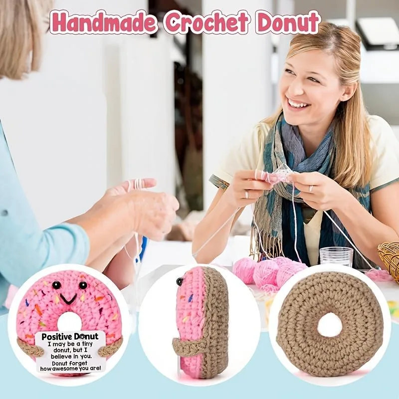 1개 크로셰 포지티브 도넛 공룡 미니 장식품 감정 카드 포함 창의적인 책상 장식 & 발렌타인데이 장난감