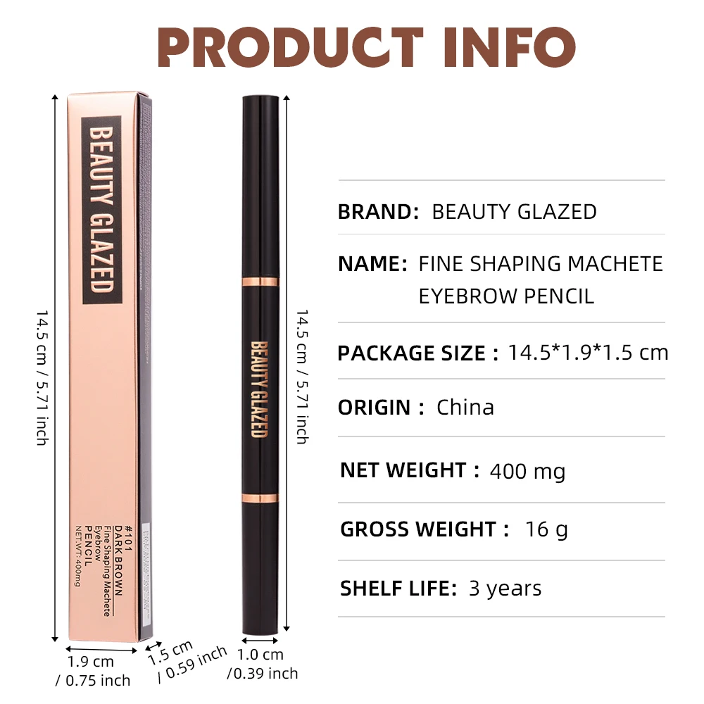 BEAUTY GLAZED Matita per sopracciglia automatica a doppia testa Penna per sopracciglia facile da usare a lunga durata impermeabile