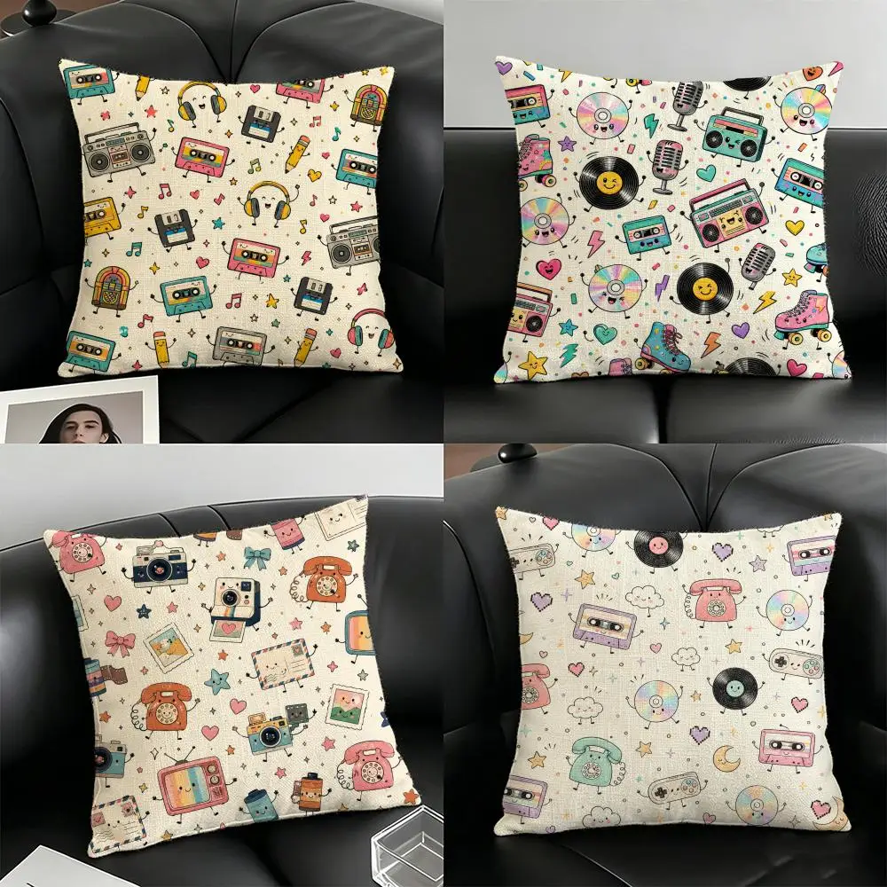 Never Forget Retro Cassette Cushion Cover Natural Linen Organic Fabric Double-Sided Printing Breathable For Home Decor