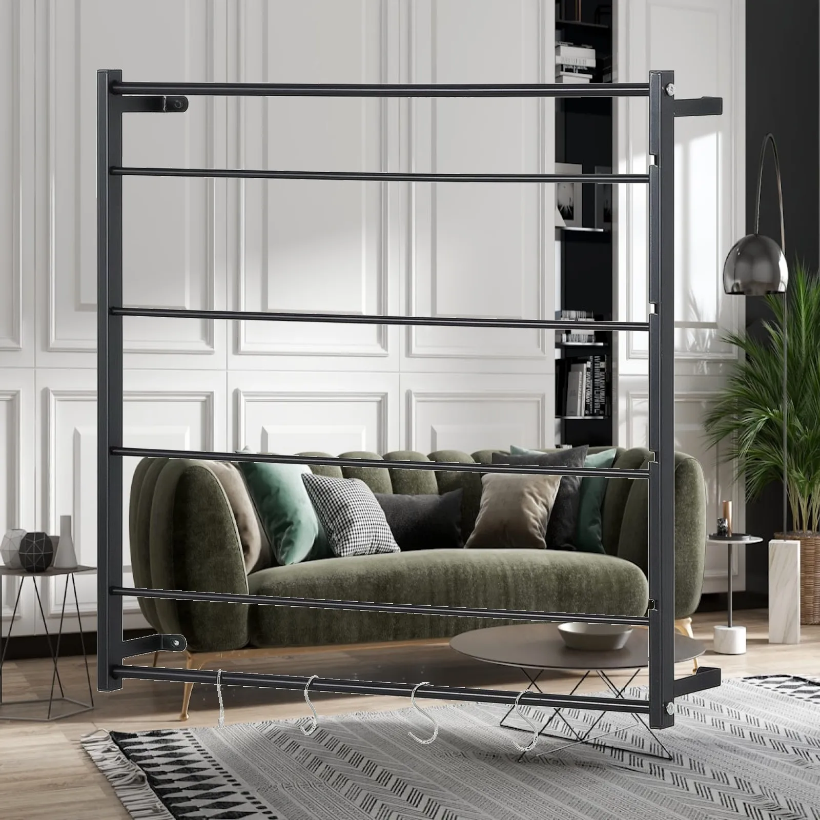 Organizer Space-Saving Metal Open-Frame Storage Rack with Hanging Hooks Wall-Mount Ribbon Organizer with Side Brackets Practical