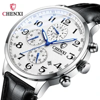 Reloj CHENXI de marca, reloj cronógrafo para hombre, relojes de cuarzo informales de cuero de alta calidad para hombre, reloj deportivo resistente al agua para hombre