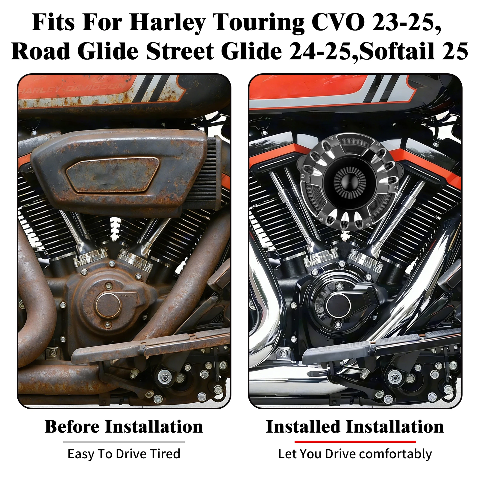 Motorcycle Air Cleaner Grey Intake CNC Air Filter For Harley Touring CVO Road Street Glide 2023-2025 Softail FXLRS FLHC FXBB 25
