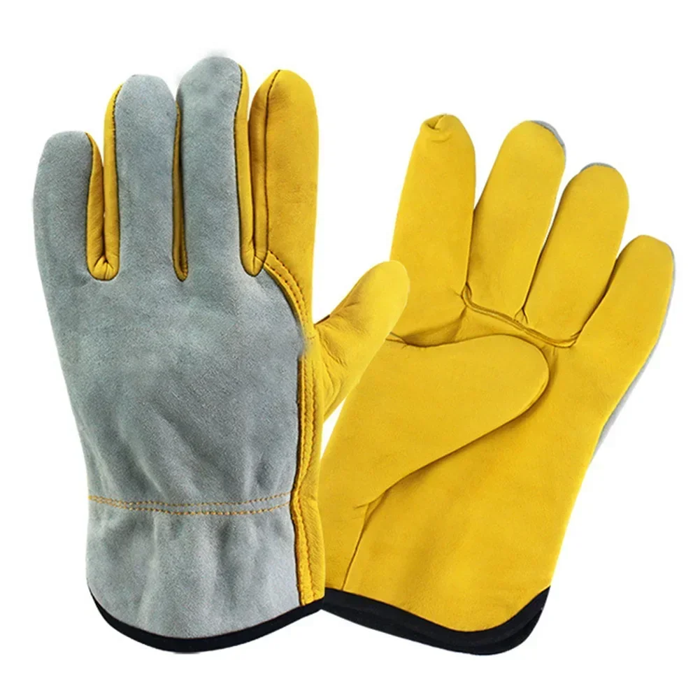 

1 Pair Leather Working Gloves Stretchable Wrist Tough Cowhide Gloves Wear Resistant Anti Heat Labour Protection Welding Gloves