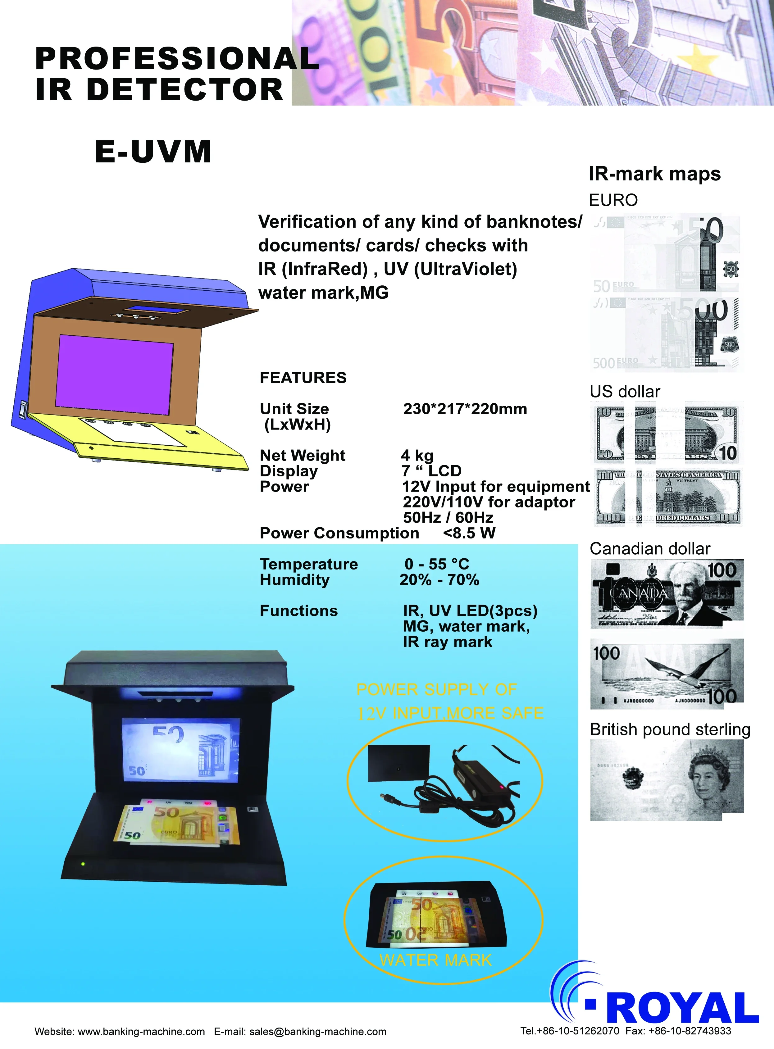 Hot sell IR,UV,MG ,White Mark counterfeit money detector