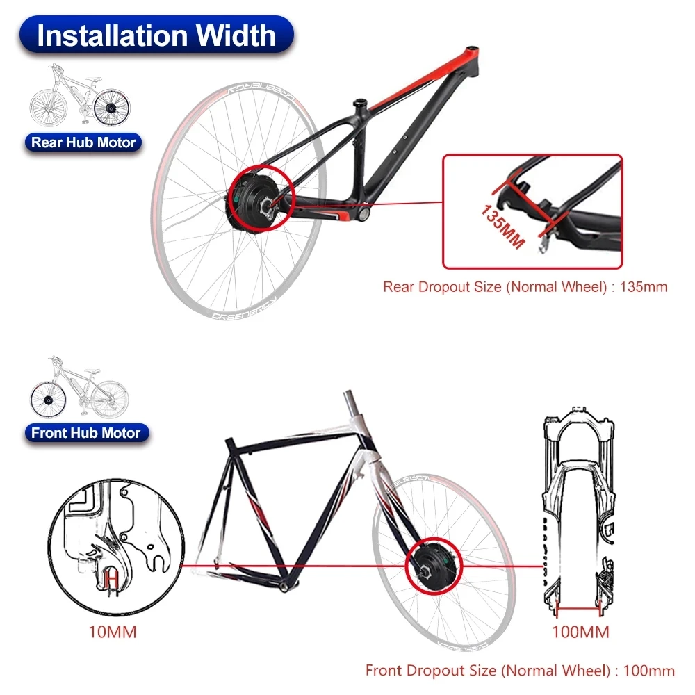 36V 48V Ebike Kit Conversion with Tire No Battery Front Rear Motor Wheel LCD Display Electric Bicycle 20'' 24'' 700C Fork 135mm