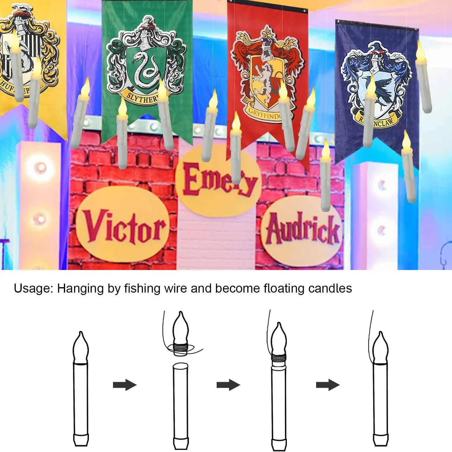 Floating Candles w/Magic Wand Remote Battery Operated Flameless Hanging Taper Candles Flickering LED Candles f/Christmas Wedding