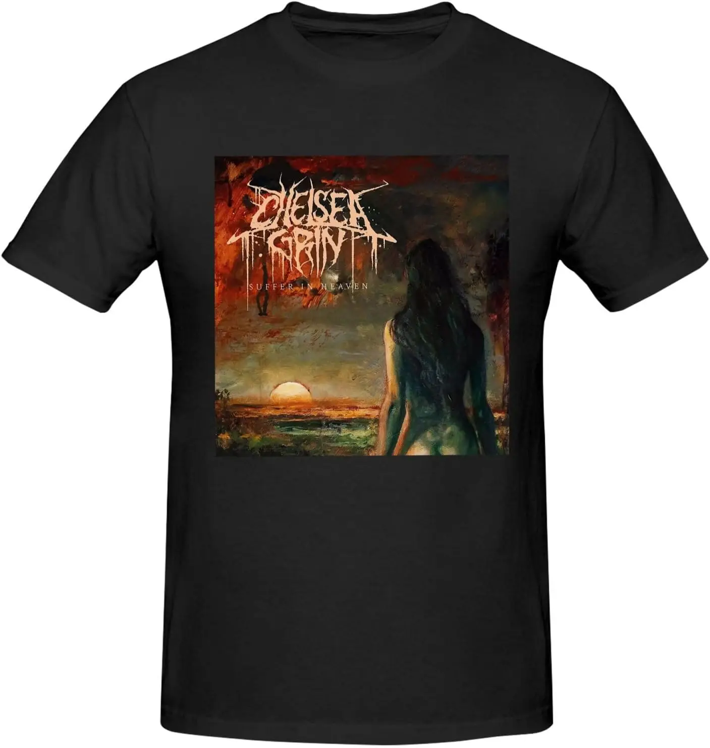 Chelsea Music Grin Shirts for Men Short Sleeve Cotton Tshirts Graphic Tee Casual Basic Tee Black