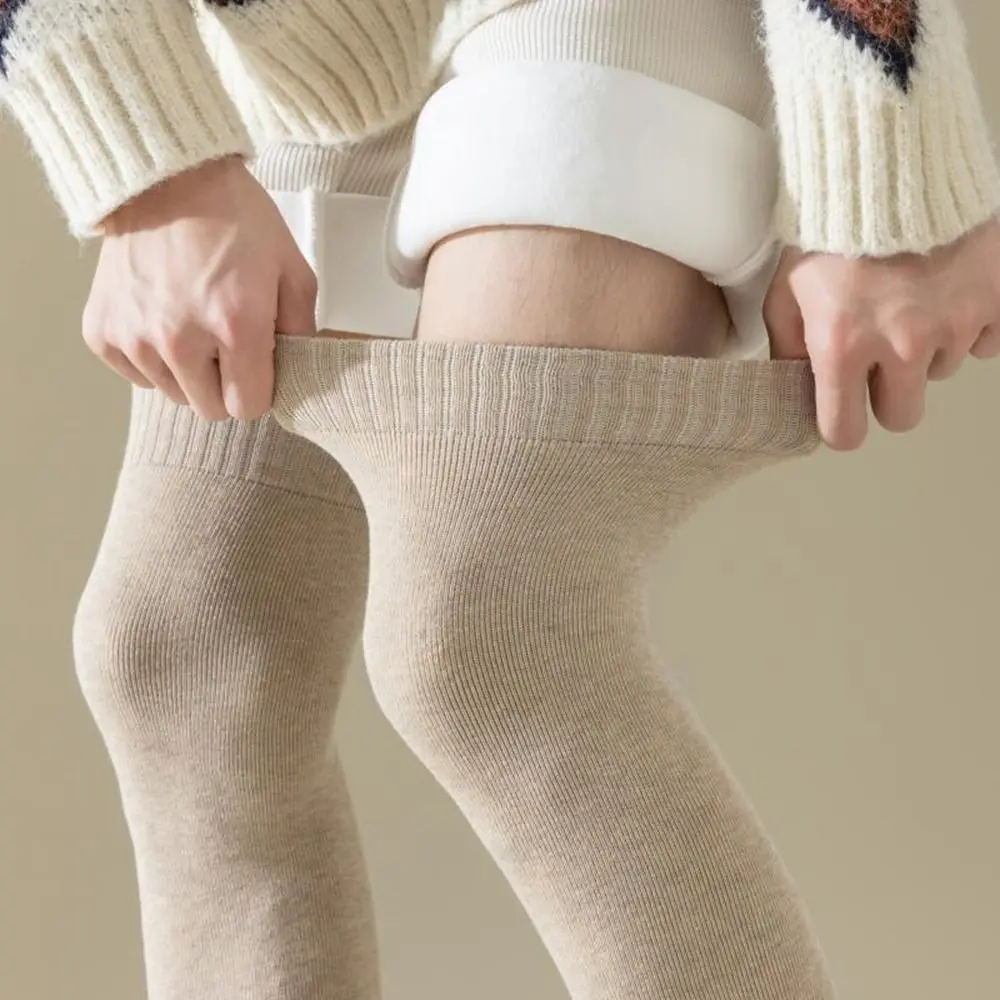Elastic Keep Warm Plush Knee Protector Long Socks Thickened Knitted Foot Cover Solid Color Japanese Women Leg Warmers Winter