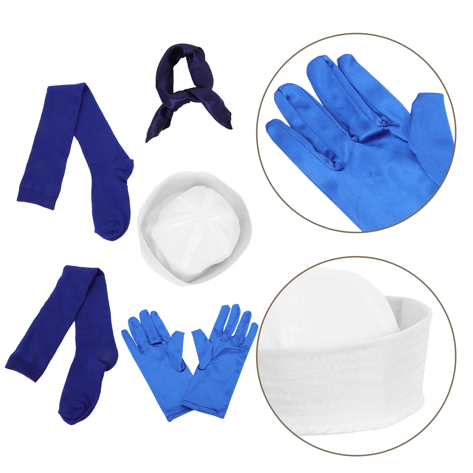 1세트 해양 파티 선원 의상 액세서리 세트 화이트 네이비 모자 스카프 장갑 양말 성인 요트 역할극 의상