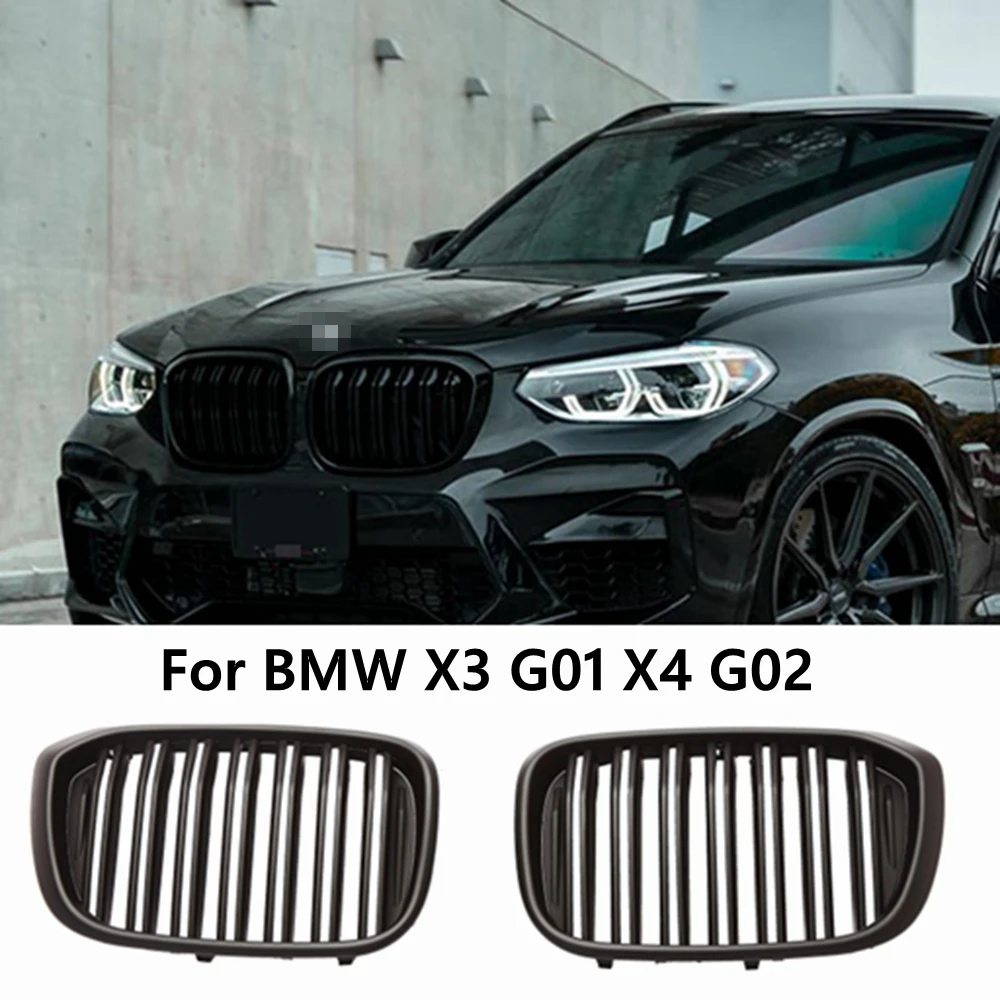 

For BMW X3 X4 G01 G02 G05 G06 G07 G12 2017+ Double Slat Line Grille 1 Pair Car Front Hood Kidney Grille Gloss Black Racing