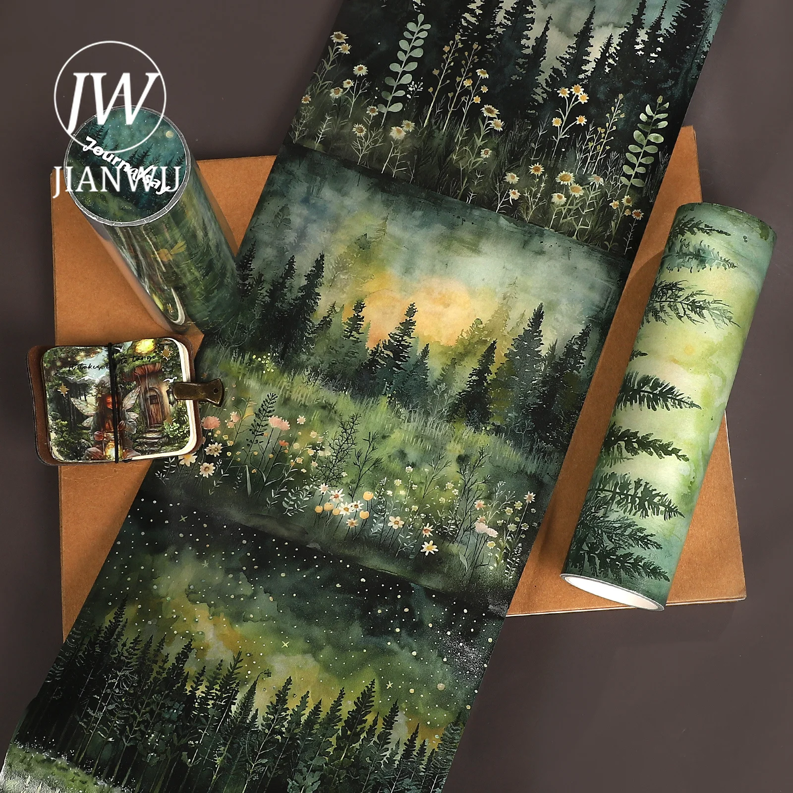 JIANWU 15cm*199cm Vintage Forest Plant Flower Landscape Material Collage Scrapbooking Washi Tape Creative DIY Journal Stationery
