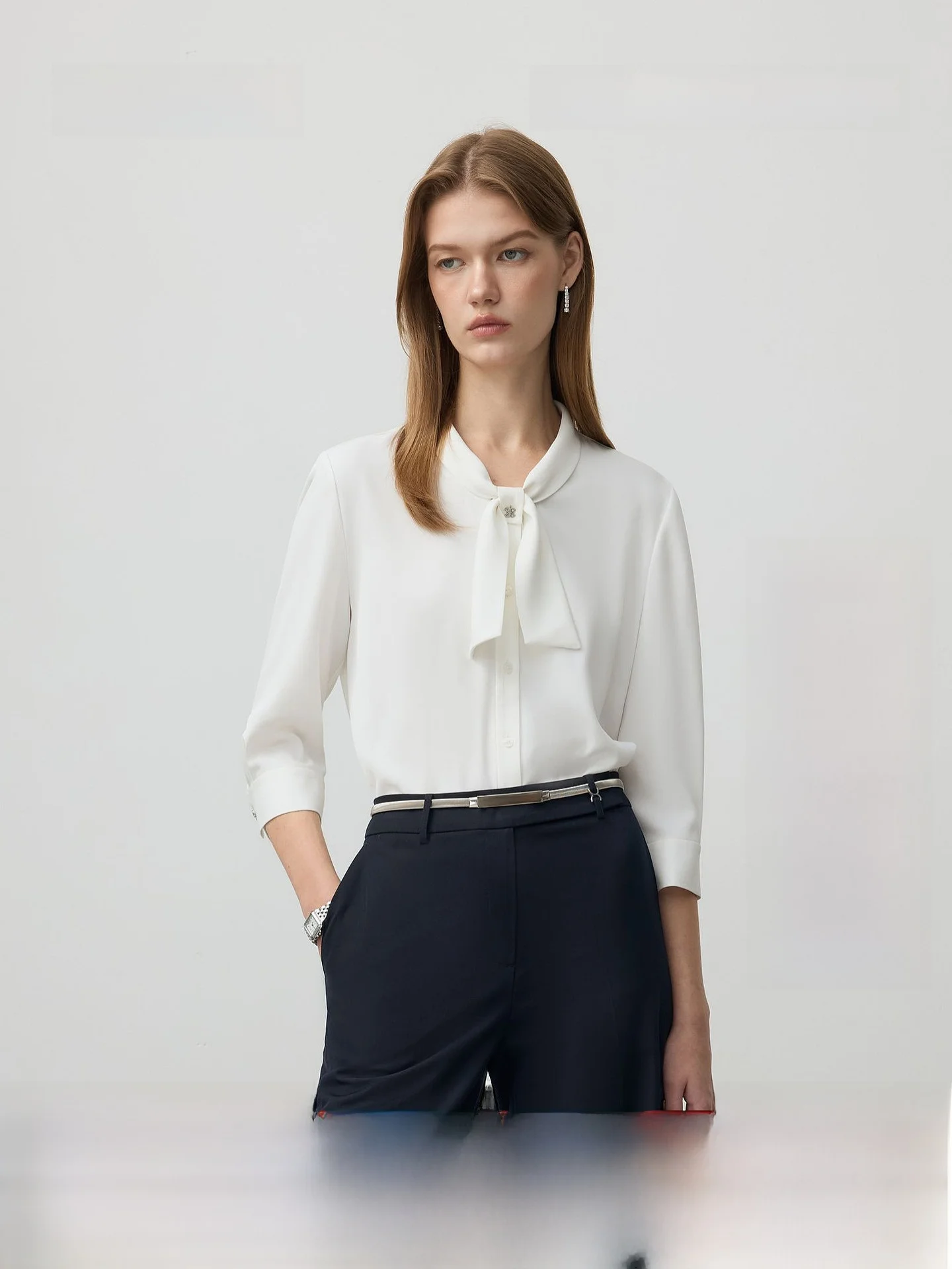 

PRICH Simple Pure Color Shawl Collar Chiffon 7/8 Sleeve Shirt Women's Commute Style Autumn New Fashion Elegant Top