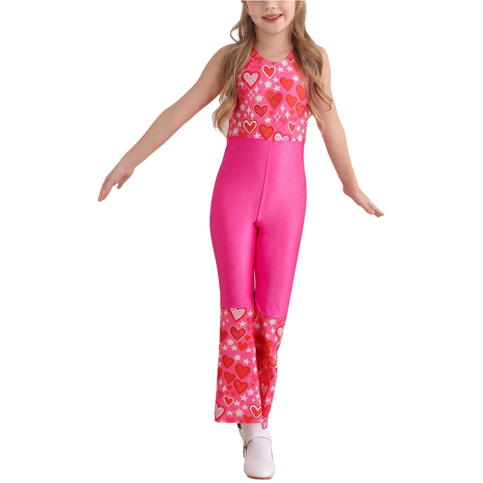 Kids 90s Flapper Modern Ballroom Stage Performance Costume Floral Halter Bell Bottom Jumpsuits Latin Jazz Party Dancewear