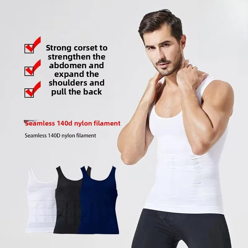 

Men's Vest High Elastic Seamless Belly Tie Back Light Mesh Breathable Beer Belly Bodybuilding Shaping Clothes Vest