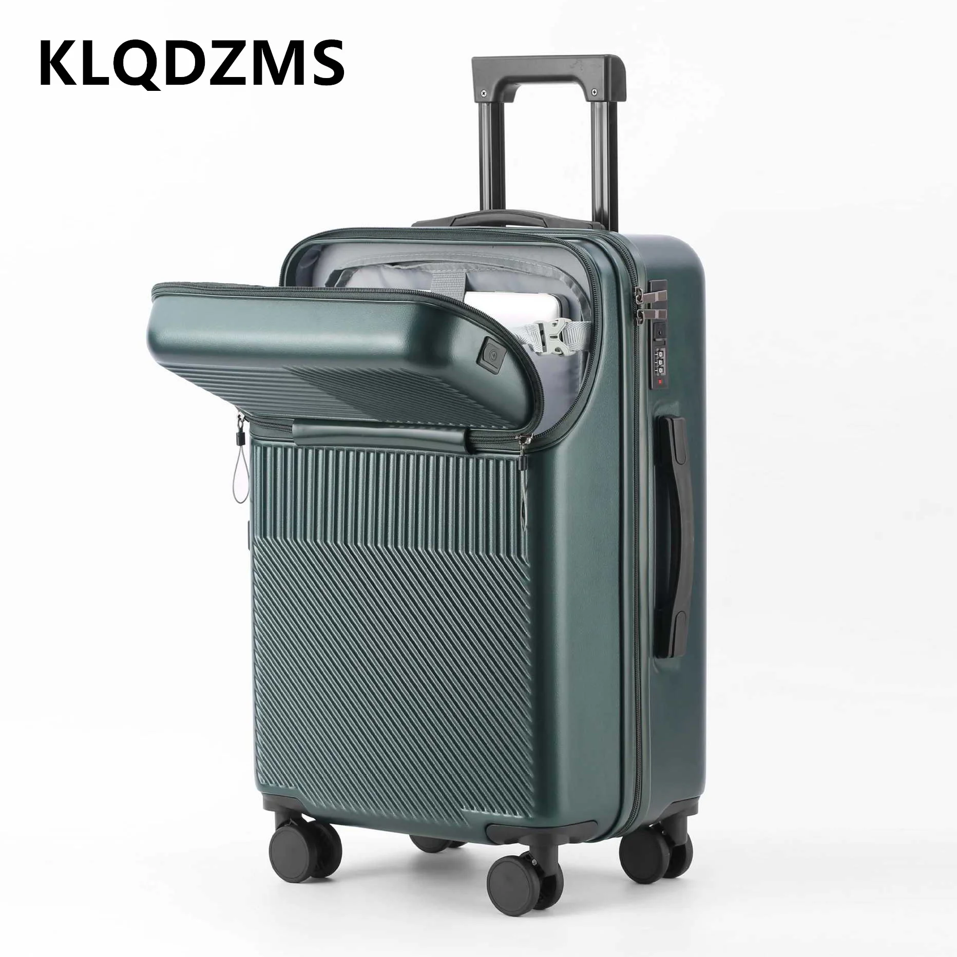 KLQDZMS Suitcase on Wheels Front Opening Boarding Box USB Charging Trolley Case 20