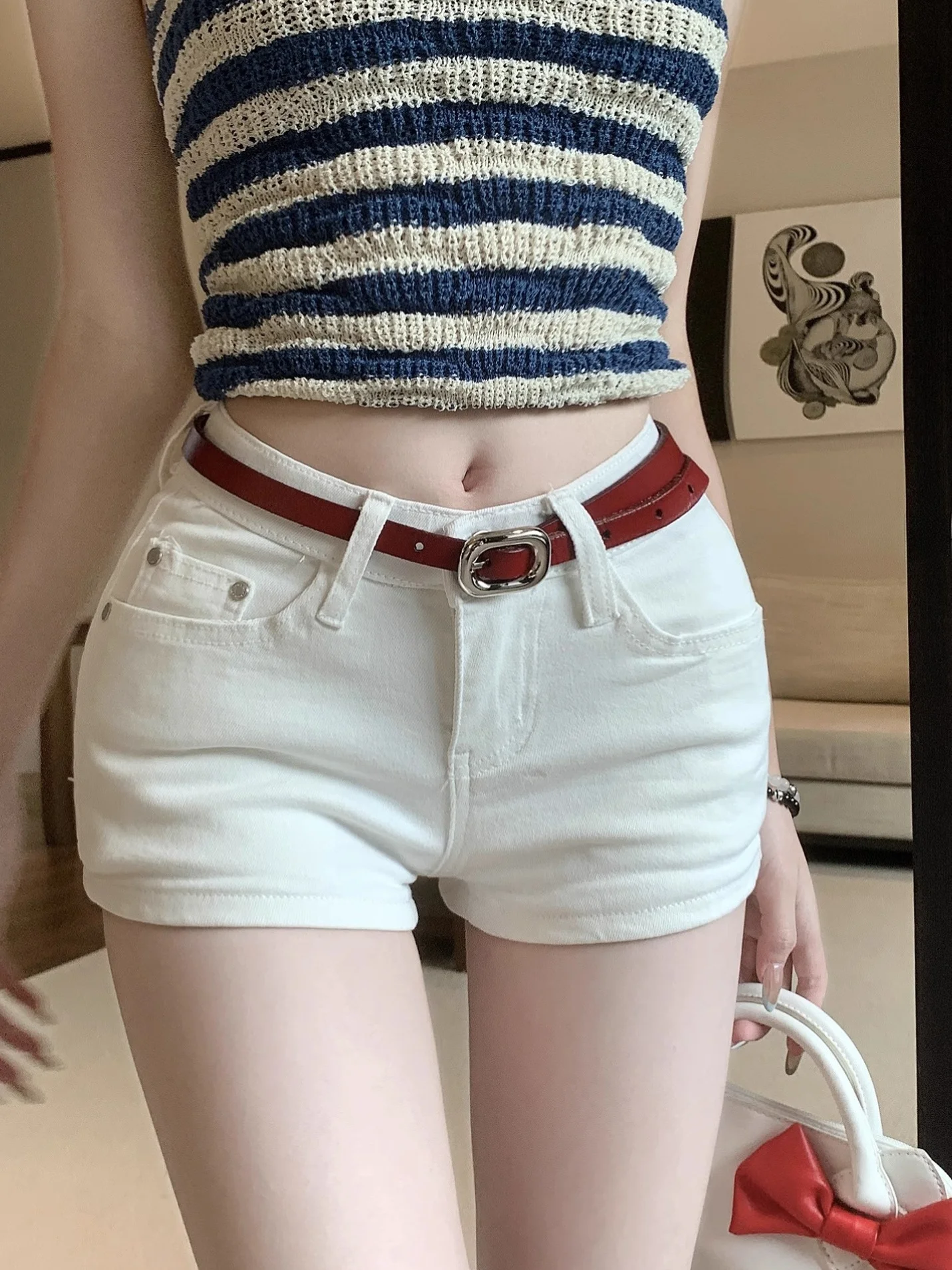 

Белые утягивающие джинсовые брюки с высокой талией, женские летние 2023, новинка Sle, сексуальные модные облегающие шорты для девочек, повседневные шорты на молнии