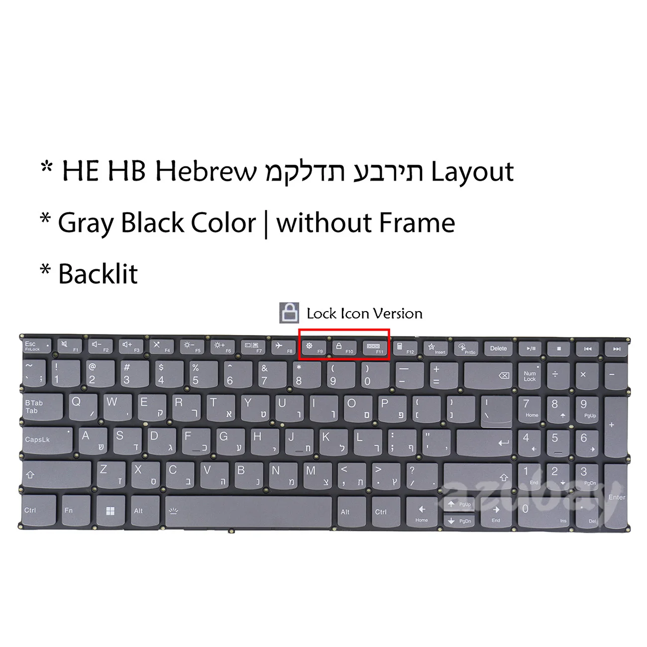 Backlit Laptop Keyboard For Lenovo IdeaPad 3-15ADA6 3-15ALC6 3-15ITL6 3-17ADA6 3-17ALC6 3-17ITL6 Hebrew