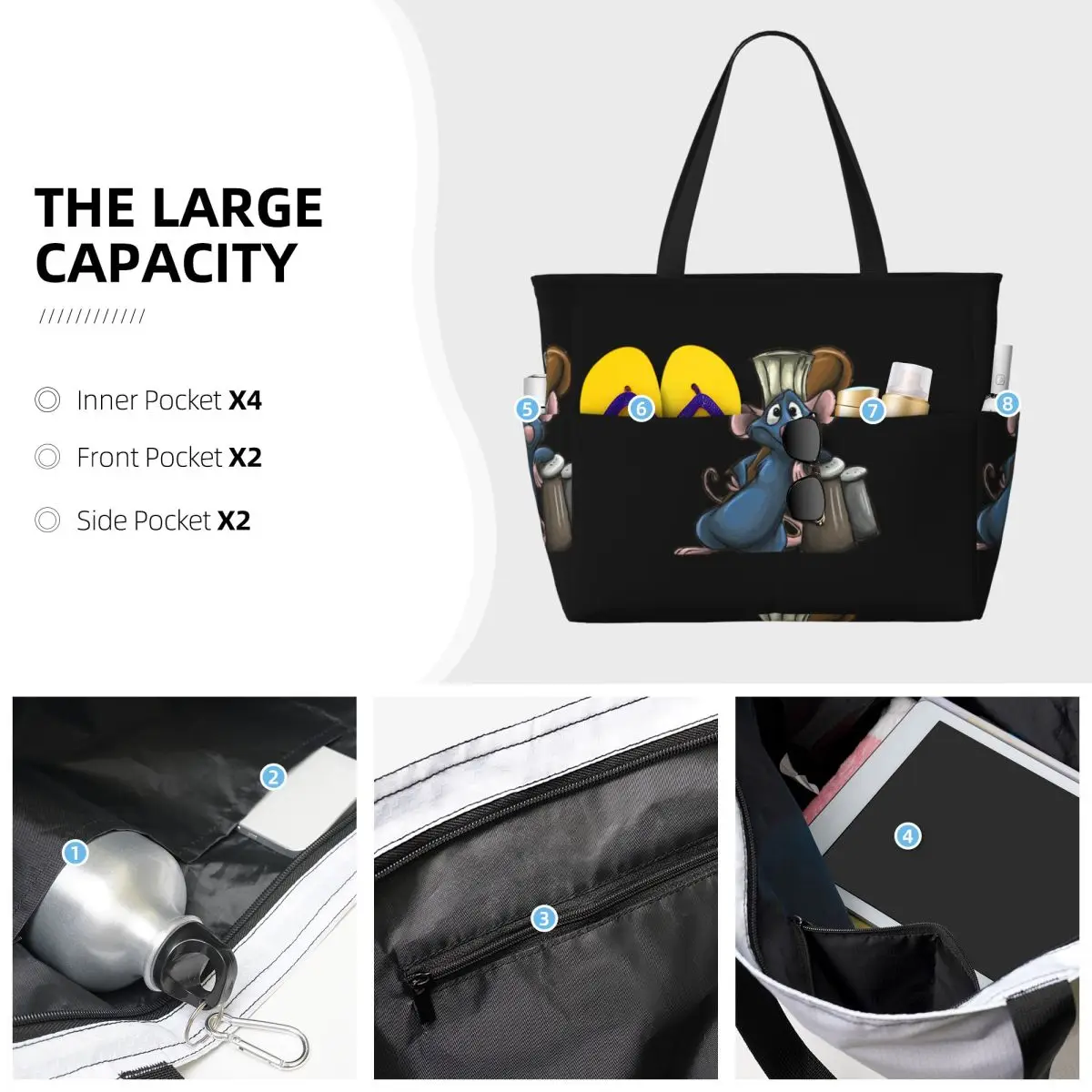 Remy Ratatouille Beach Tote Bag Sport Gym Yoga Duffle Large Tote Bag Women Travel Bag Fitness bag