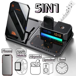 30W Digital Clock Wireless Charger RGB Light Bluetooth Speaker Fast Charging Station for Iphone Airpods Pro Apple Watch Stand