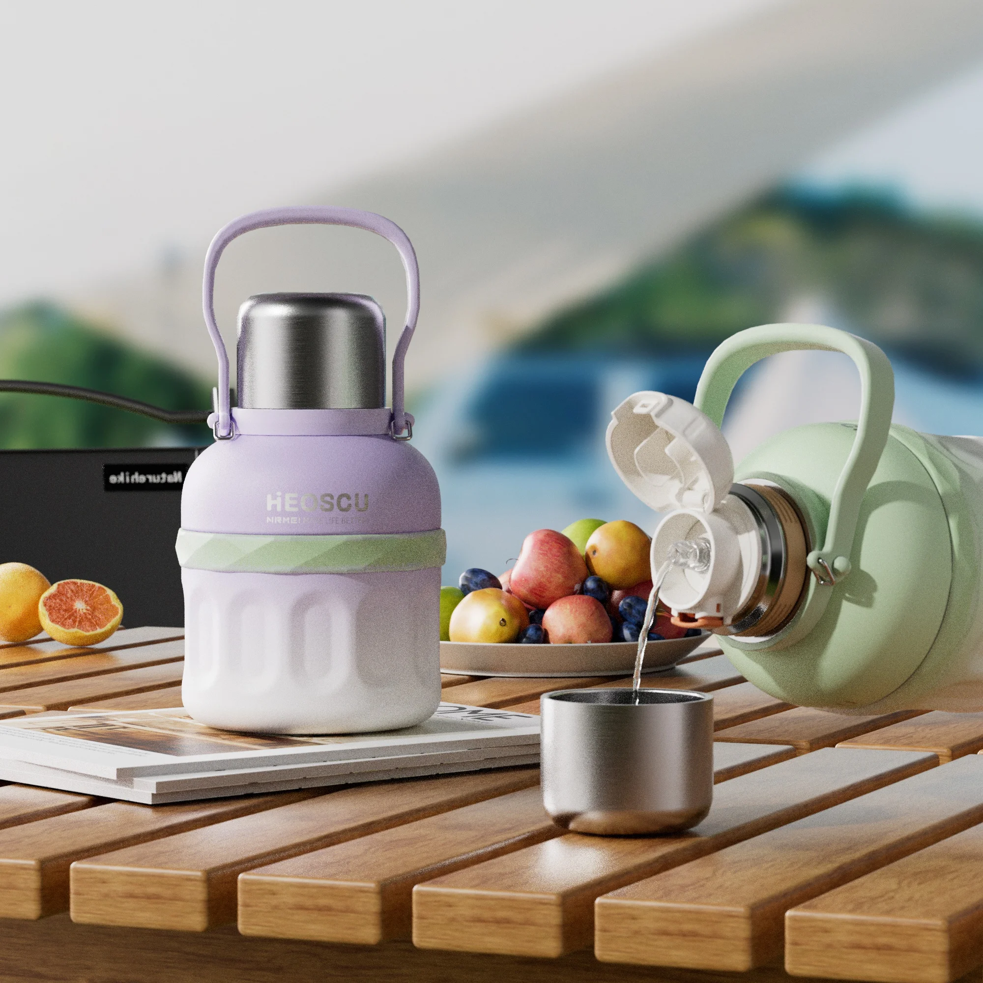 Botella termo de gran capacidad con funda de transporte, botellas de agua térmicas portátiles para exteriores, frascos de vacío aislados de acero inoxidable