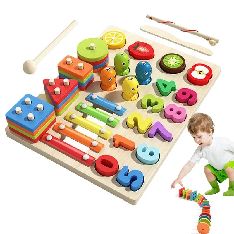 

Wooden Shape Learning Puzzles Counting Shape Stacker Stacking Game Preschool Math Blocks Game Developmental Sensory Supplies For