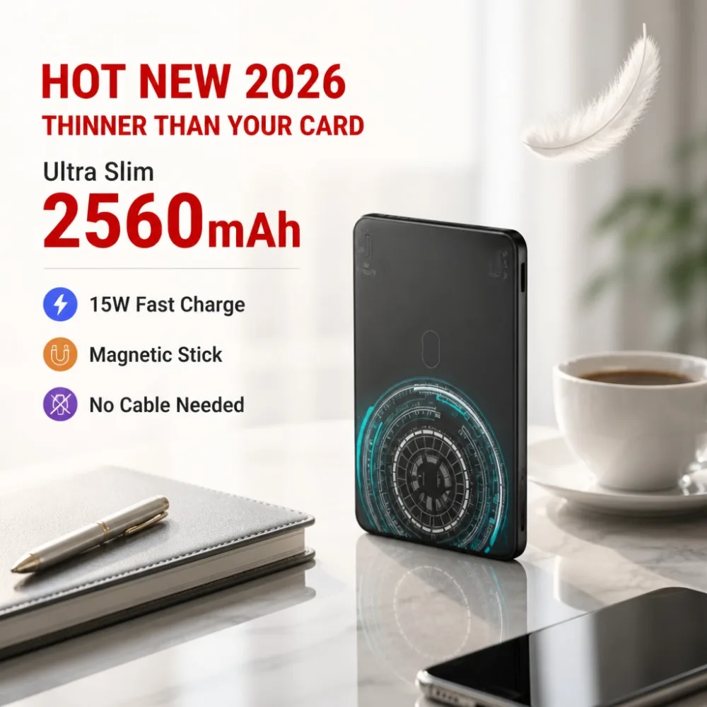 Ultra Thin 2560mAh Magnetic Power Bank 15W Fast Charging Portable Battery Pack Stick Back Charger for iPhone Samsung 2026