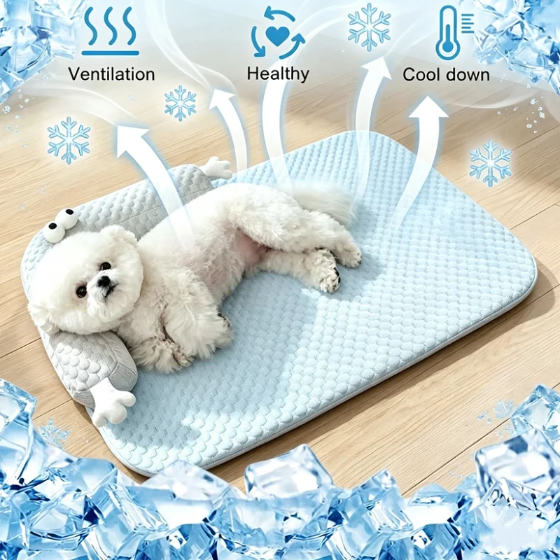 Summer Pet Cooling Mat for Dogs And Cats Big-Eyed Monster Design Breathable Absorbent Washable Cool Nest Pad