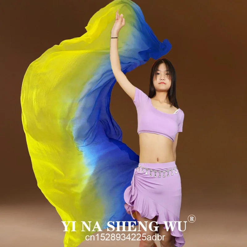 100% véu de seda real tie-dye dança do ventre véu de seda real, lenço de seda de dança do ventre oriental fluido, bordas roladas à mão