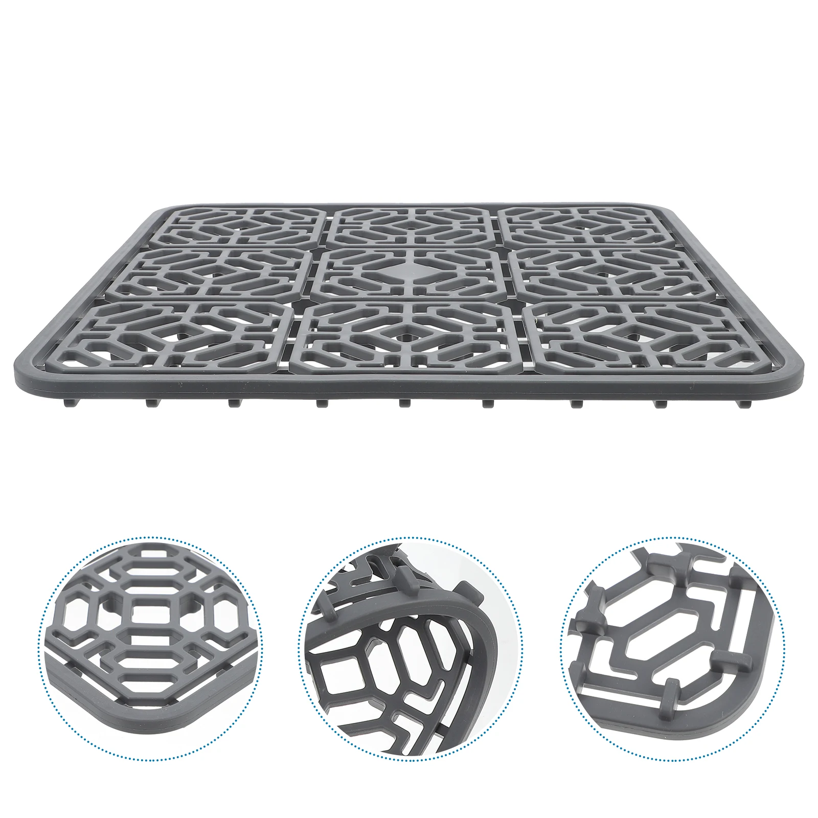 

Silicone Draining Mat Hollow Design Non-Slip Kitchen Pad For Drainage Air Circulation Heat Insulation Countertop